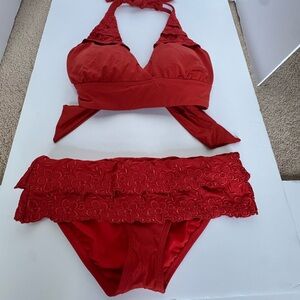 Perry Ellis Red Flowered Eyelet 2 Piece Bikini-Excellent condition, worn once! 👙